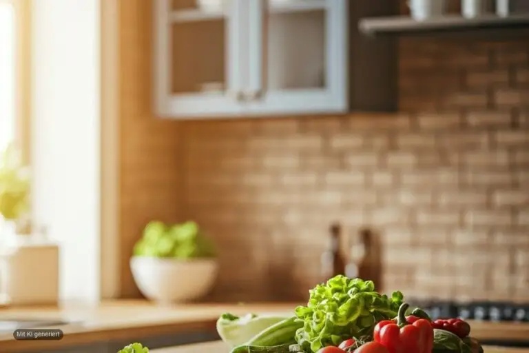 Unscharfe Kuechenszene mit frischem Gemuese, Sinnbild fuer ein System statt reiner Motivation
